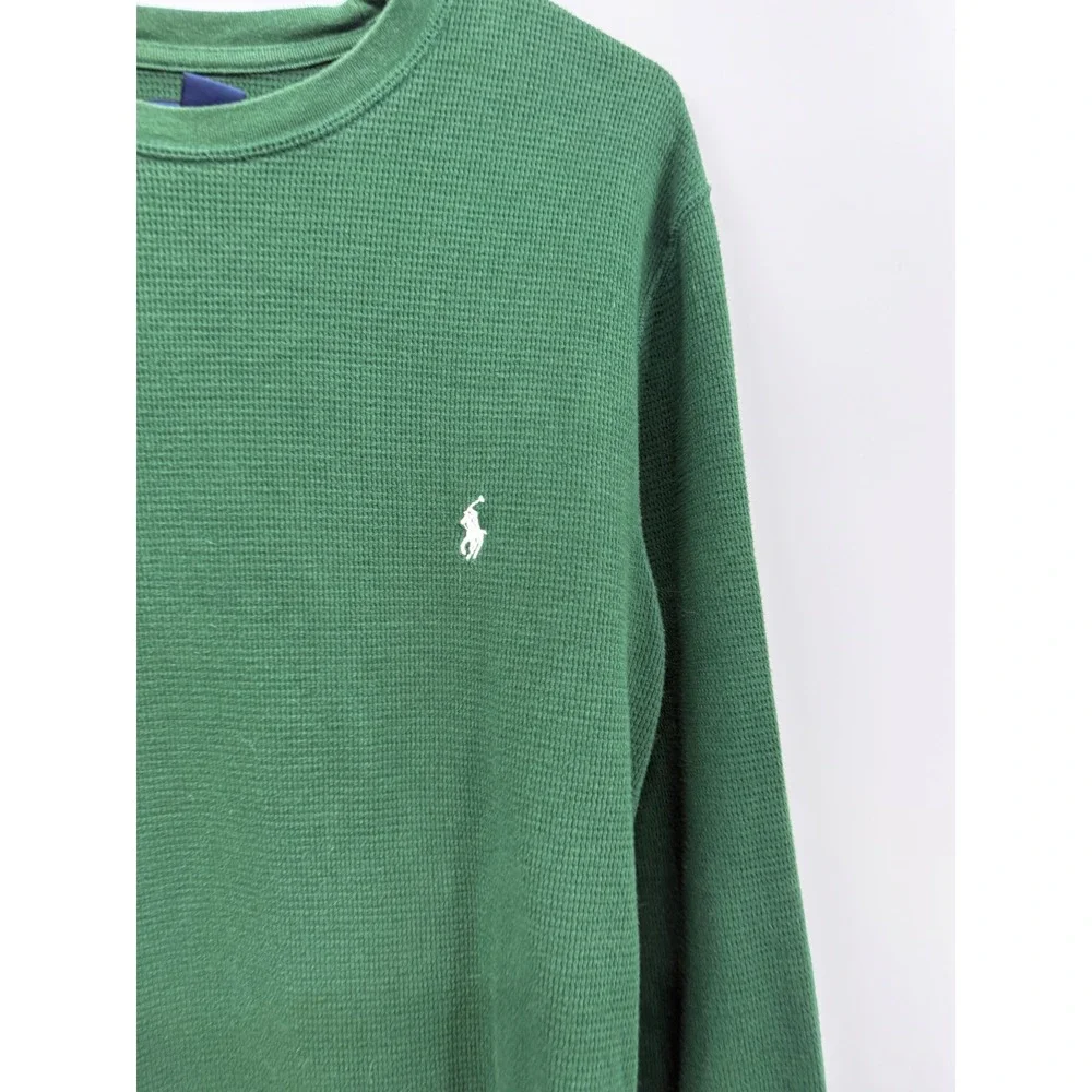 Polo Ralph Lauren Medium Thermal Shirt Mens Green Waffle Knit Long Sleeve Pony